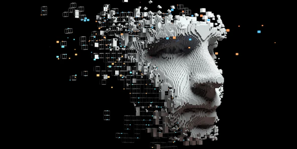 Ein 3D-Gesicht aus einzelnen Bausteinen zusammengesetzt